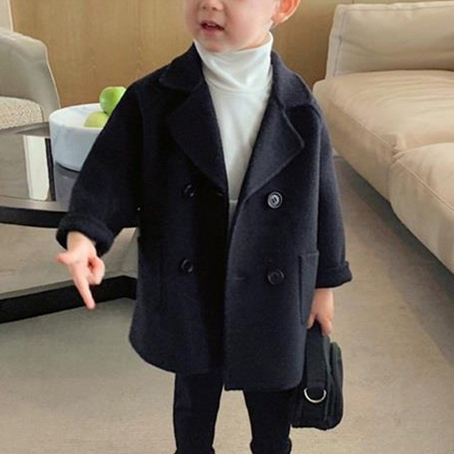 지디오 키즈 더블버튼 코트 퀼팅 안감 하프 기장 자켓 왕단추 점퍼 겨울 남아 여아 잠바 투버튼