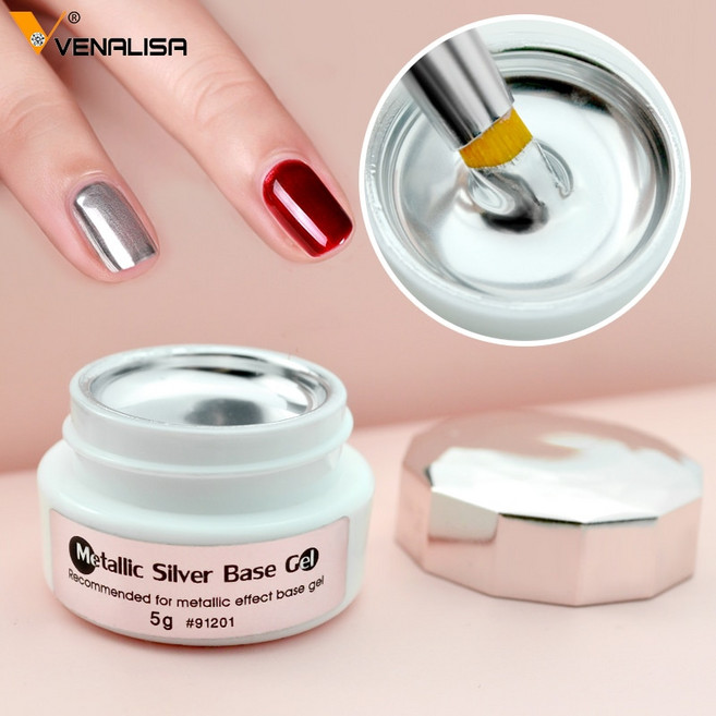 Venalisa메탈릭 실버 베이스 젤 미러 효과 네온 보석 UV LED 네일 젤 광택 글레이즈 젤 네일 유리 젤 래커 네일아트 젤네일 매니큐어 페디큐어 소크오프 페디큐어 메니큐어, [04] J101, 1개