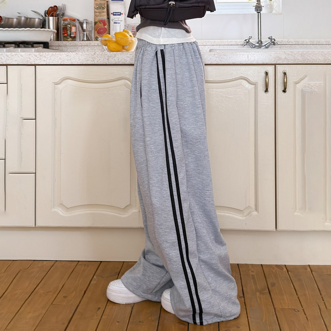 큐니티 2WAY 사이드 더블라인 벌룬 와이드 팬츠 남녀공용 빅사이즈 스트릿 조거 트레이닝 바지
