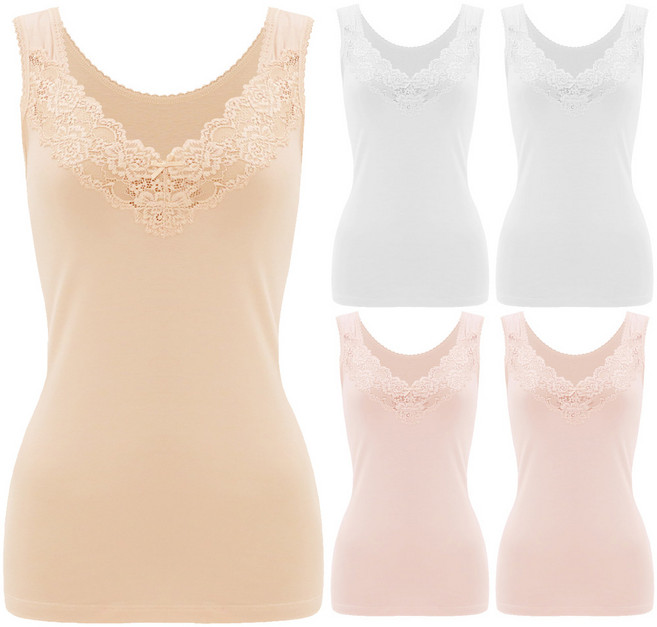 제임스딘 여성 고급 레이스런닝 민소매 나시 런닝 흰색 살색 핑크색 2매