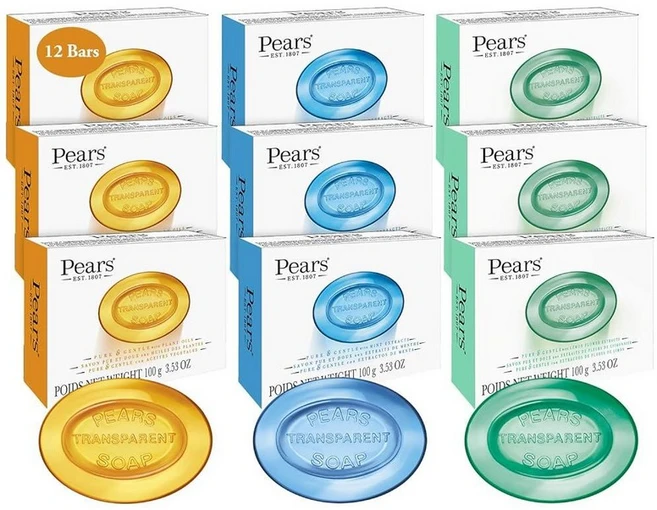 Pears 글리세린 비누 버라이어티 12개 1팩 - 부드러움 피부 투명 앰버 블루 그린 바 각 100g 3. - 쿠팡