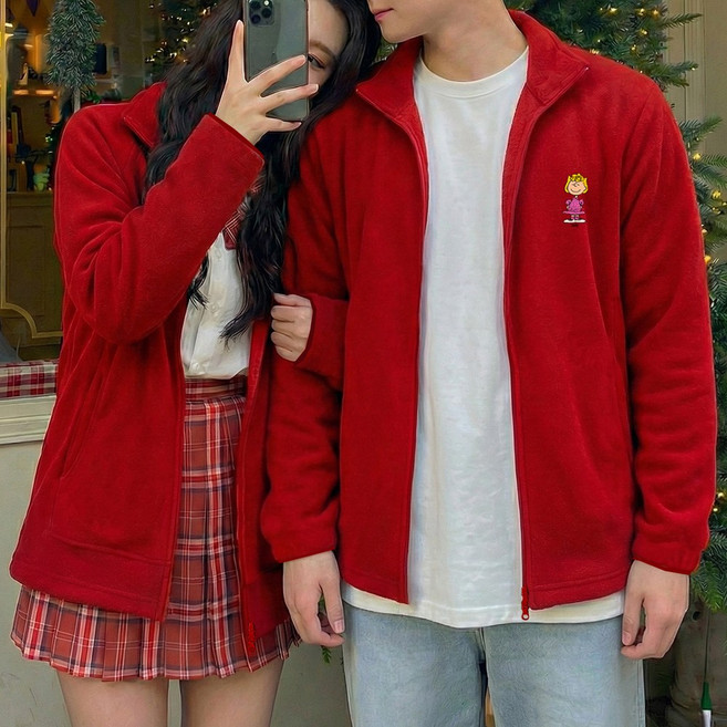 문컬렉션 남녀공용 후리스 집업 남성 여성 데일리룩 스몰 피너츠 플리스 자켓