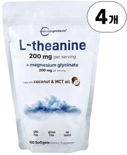 마이크로 인그리디언츠 L-테아닌 + 마그네슘 글리시네이트 Micro Ingredients L-Theanine + Magnesium Glycinate 400정, 4개 - 쿠팡