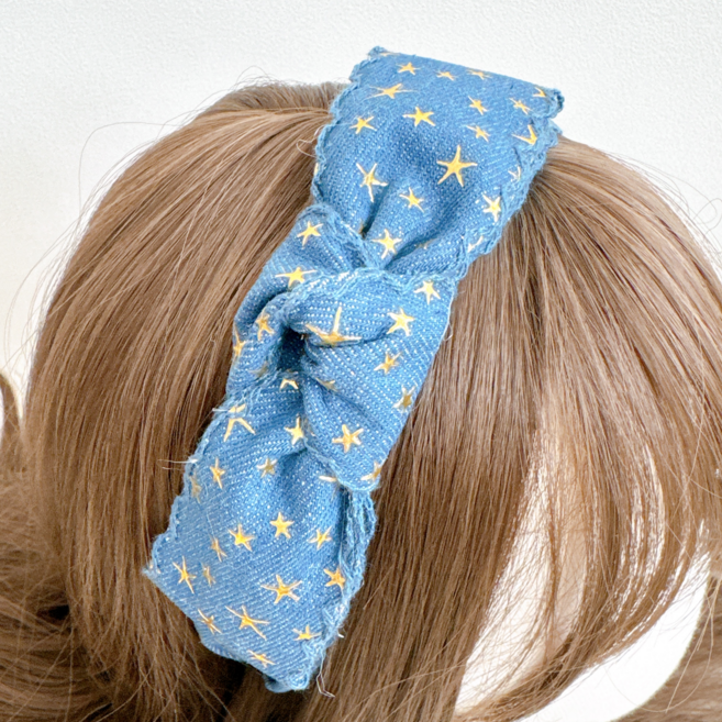 온리유 데님 리본 머리띠 헤어밴드 레트로 스타 디자인