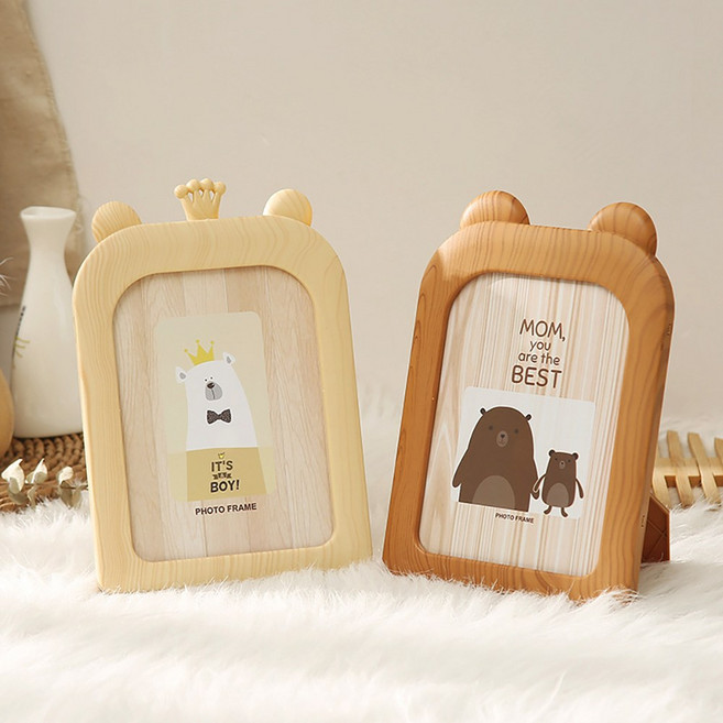아이방 꾸미기 입체 사진액자 5x7 왕관모양 아기액자, 왕관개구리브라운, 1개