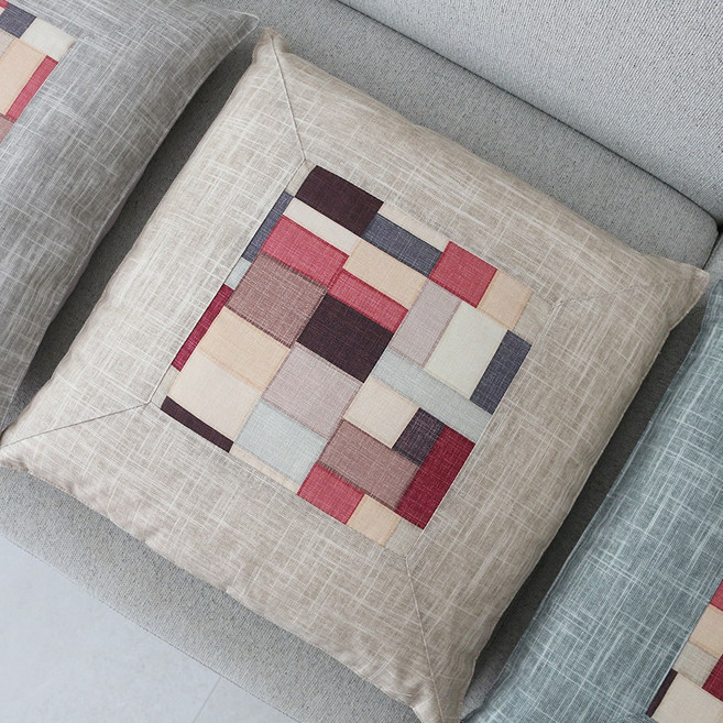 [데코벨] 인견 린넨 조각보 방석 커버 (50x50)