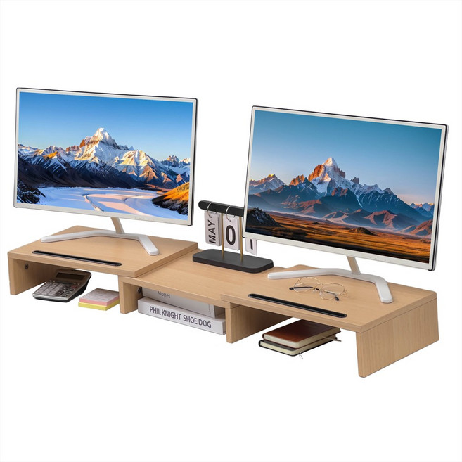 베이직 모듈러 모니터 받침대 듀얼 모니터 지원, 원목 컬러, 1개