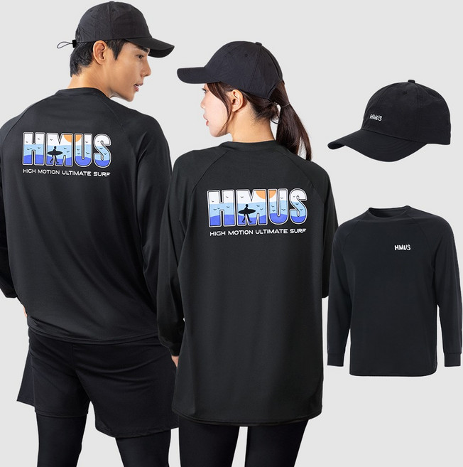 [SET] 아쿠아 워터 모자 + 루즈핏 래쉬가드 세트 빅사이즈 체형커버 비치웨어 물놀이 수영복 상의