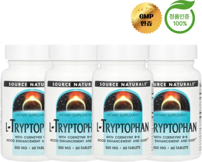 2+2 소스 내추럴스 L트립토판 + 비타민B 칼슘 철분 함유 500mg 60정, 4개 - 쿠팡