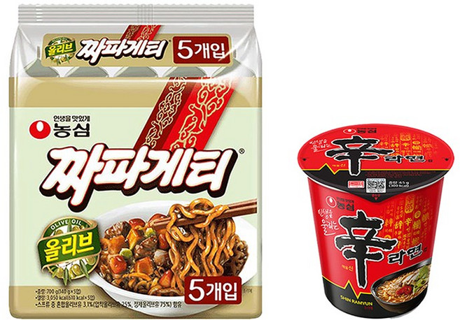 농심 신라면컵(65g 15개입)+짜파게티10봉지, 단품