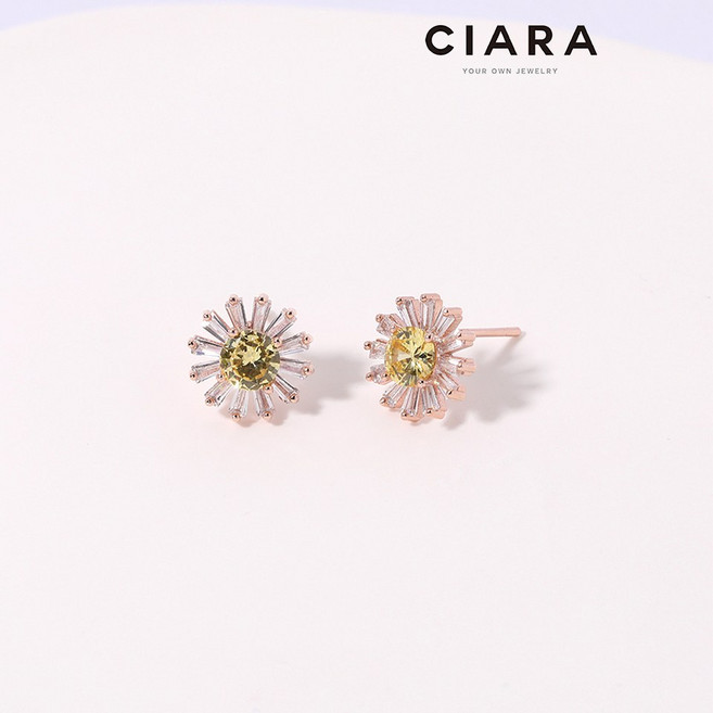 CIARA 실버925 Carro 데이지셰입 빅스톤 포인트 귀걸이