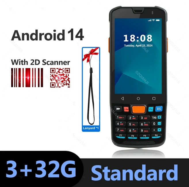 4G 재고/재고 관리 안드로이드 데이터 수집 터미널 1D/2D 코드 qr 산업용 스캐너 NFC가 포함된 휴대용 PDA, 01 3-32GB Lanyard, 03 EU