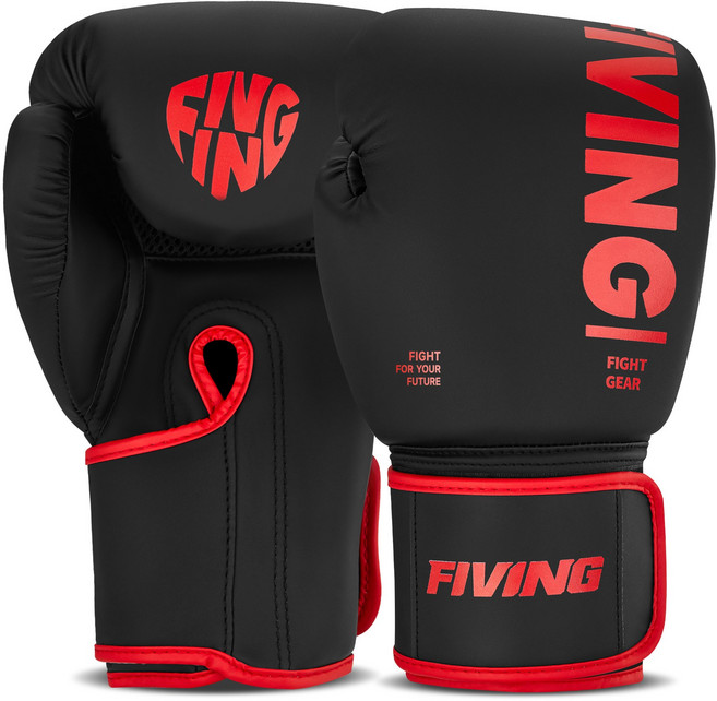 FIVING 복싱 글러브 MMA 트레이닝 글러브 성인 남녀 10 12 14 16oz, 1세트, 블랙+레드