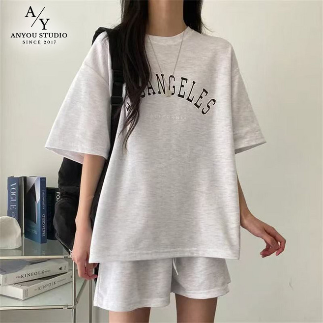 ANYOU 여름 반팔 세트 여성용 캐주얼 세트 반팔 반바지 상하 세트 여성용 여름 반팔 반바지 캐주얼 상하 세트