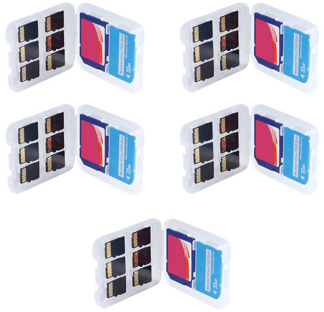 원폴뎀 8칸 8in1 SD 메모리카드 보관함 케이스, 5개, 투명