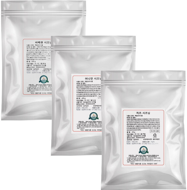 비에스푸드 시즈닝 100g (치즈1+어니언1+바베큐1), 3팩