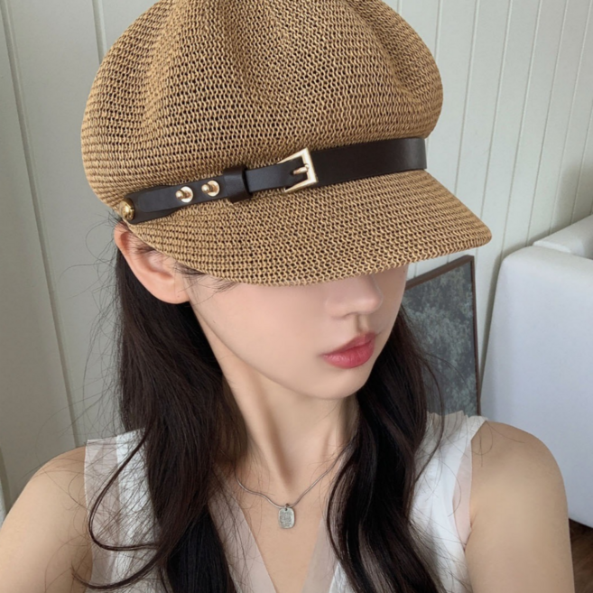 샤콘 썸머 버클 마도로스 캡 3color / 여름 라탄 밀짚 레더 썬캡 메쉬 모자 베레모 헌팅캡