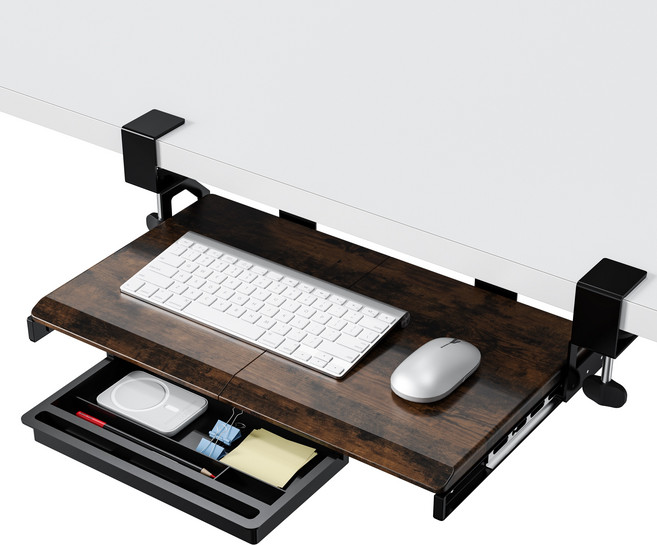 ETHU 키보드 트레이 무타공 슬라이딩 책상 연장 키보드 거치대 작은형 소형 책상 적용, 월넛색, 1개