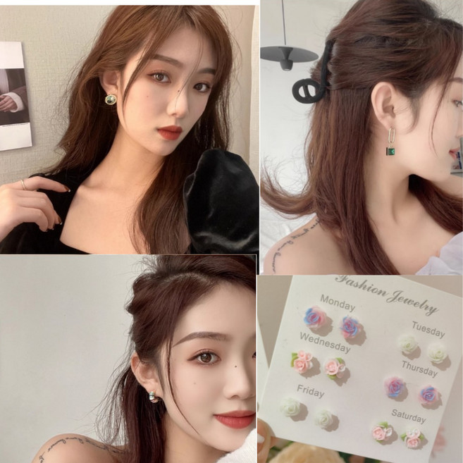 925은침 그린 핑크 귀걸이세트 은귀걸이 4종