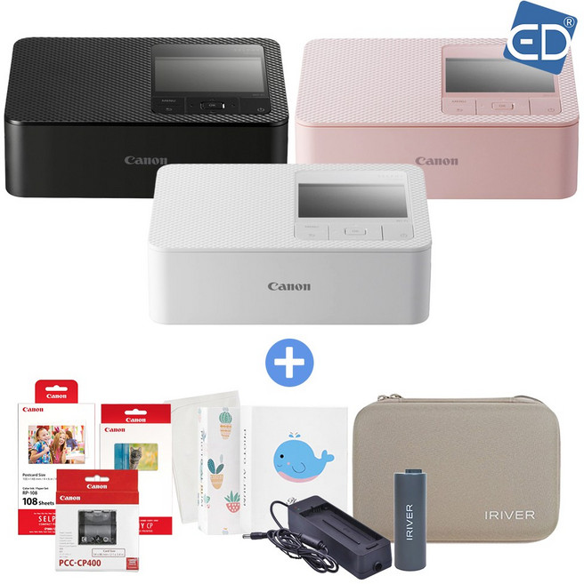 캐논 포토프린터 셀피 CP1500+인화지 RP-108+인화지 KC-36IP+용지카세트 PCC-CP400+아이리버 케이스+배터리+충전기+미니앨범+포켓융 /ED, 화이트
