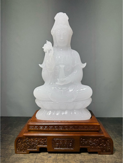 白色玉石觀音佛像擺件, 白, 1個