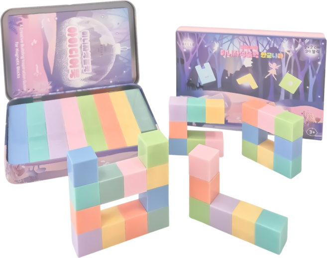 벨베이비 미니 자석블럭 휴대용 틴케이스, 2cm 미니 자석블럭, 한글나라(파스텔), 1개