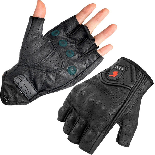 카자리코 오토바이 반장갑 양가죽 라이딩 핑거리스 글러브 자전거 스마트폰터치 라이더 통기성 충격흡수, 블랙