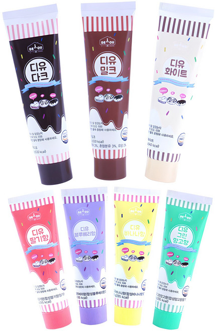 디유 튜브형 diy 초콜릿 만들기 재료 다크 90g + 밀크 90g + 화이트 90g + 딸기 50g + 블루베리 50g + 바나나 50g + 그린망고 50g 세트, 7종, 1세트