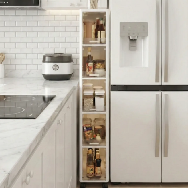 홈앤온 이동식 다용도 틈새 수납장, 화이트, 1개