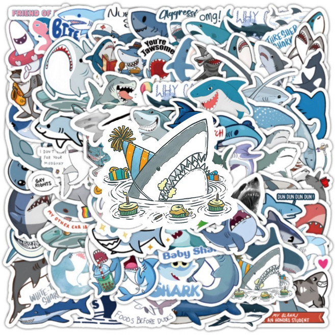 상어스티커 바다동물 조각스티커 노트북 핸드폰 포장 데코 100매, 1개, 상어스티커100매