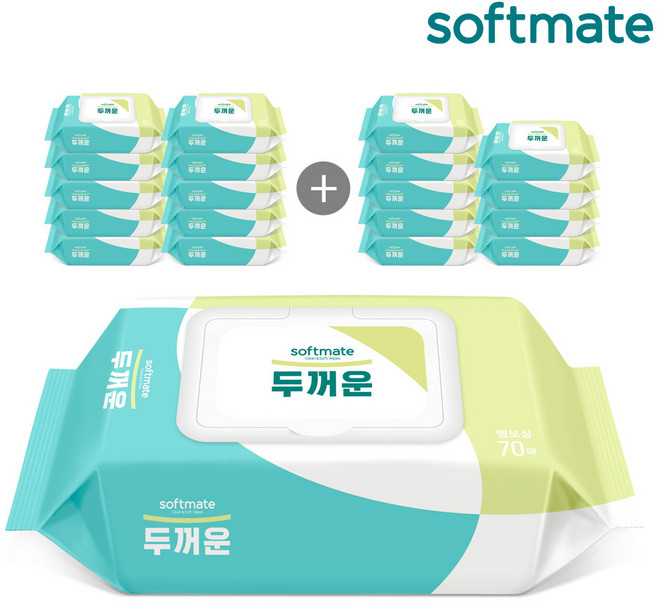순둥이 소프트메이트 도톰한 두꺼운 대용량 물티슈(73g) 캡형 70매 20팩 (S-STC), 73g, 20개