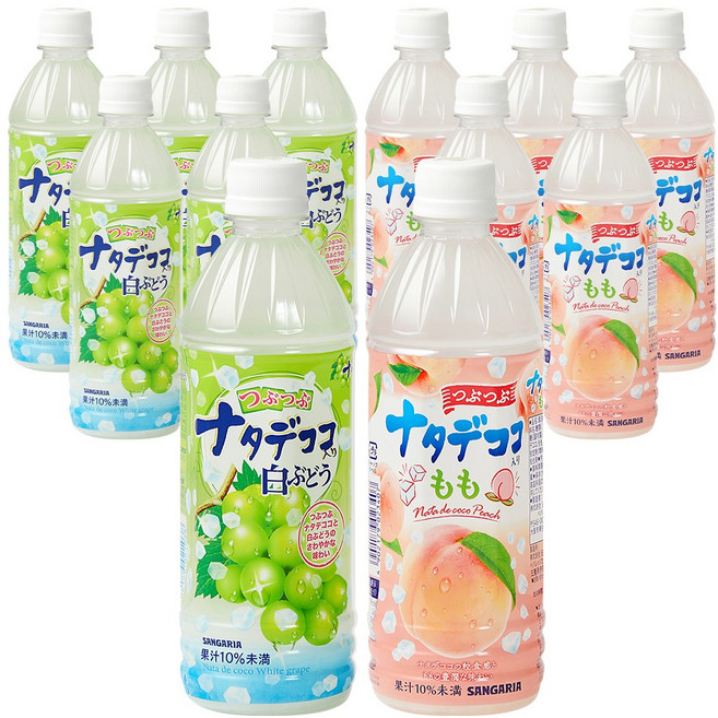 산가리아 나타데코코 백포도 & 복숭아 콤보 드링크, 12개, 500ml