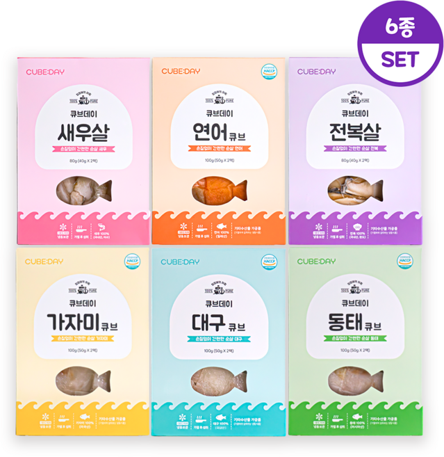 큐브데이 무염 가시 제거 생선 큐브 6종세트 대구 동태 가자미 연어 전복 새우 토핑 죽 밥솥, 1개