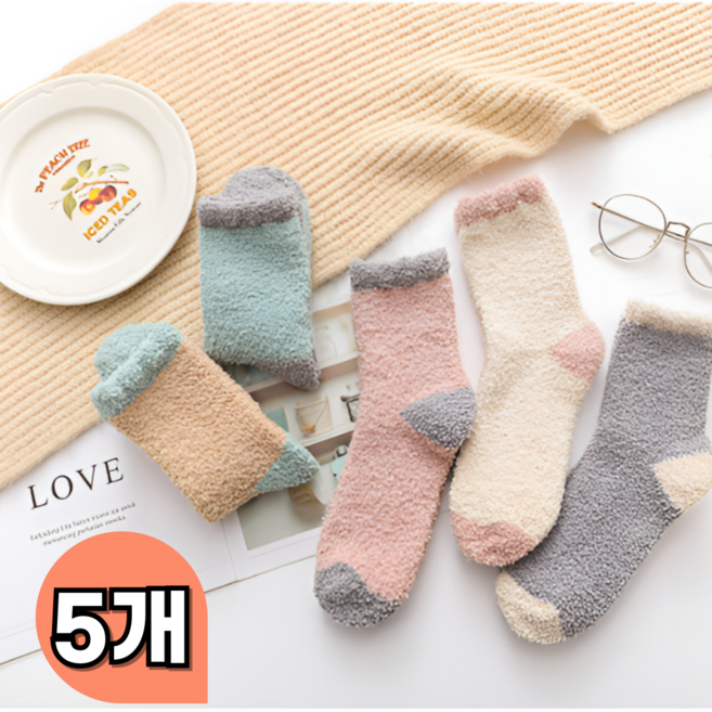 위시어스 임산부 보들보들 파스텔 기모 수면 양말 극세사 산모 양말 5개입