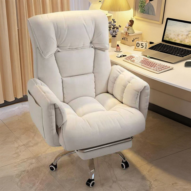 컴퓨터 의자 편안한 장시간 착석 가용 러닝 소파 의자 사무용 눕기 가능 등받이 의자, 흰색