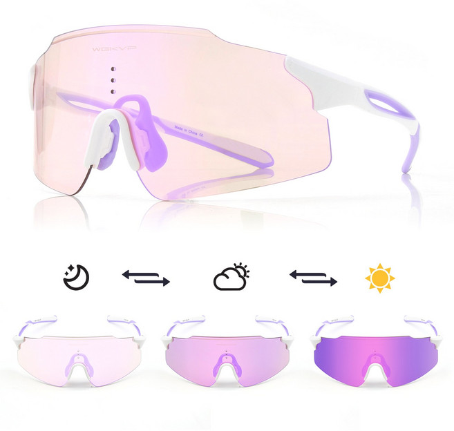 남녀 공용 프레임 없는 변색 스포츠 선글라스 UV400 보호 산악 자전거 낚시 사이클링 등과 같은 스포츠에 적합 합니다., 1박스, 라일락 퍼플
