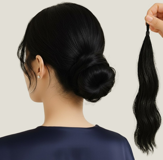 디어코지 트렌디한 웨이브 포니테일 로우번 부분 가발, 1개, 블랙