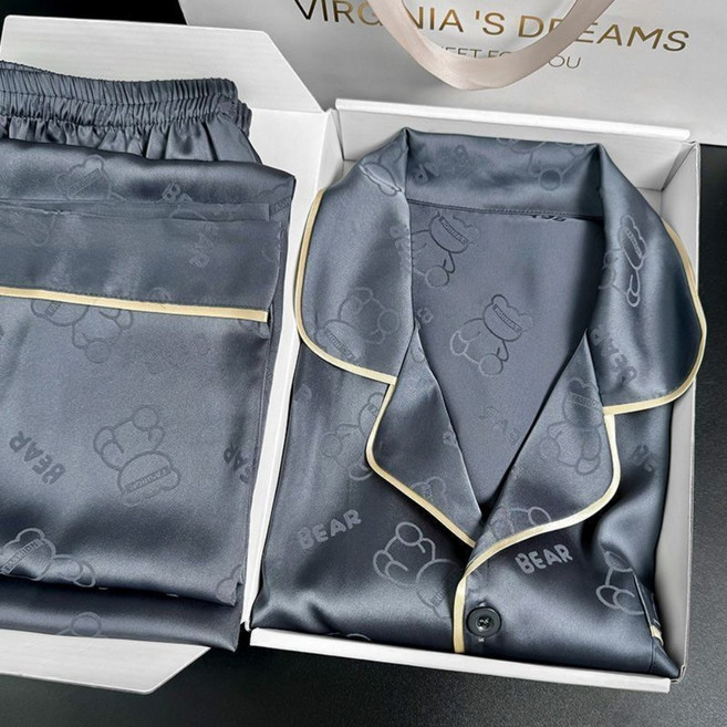 UNIQUEZON 남성 실크핏 파자마 세트 L-3XL 커플 홈웨어 봄가을 얇은 잠옷 빅사이즈