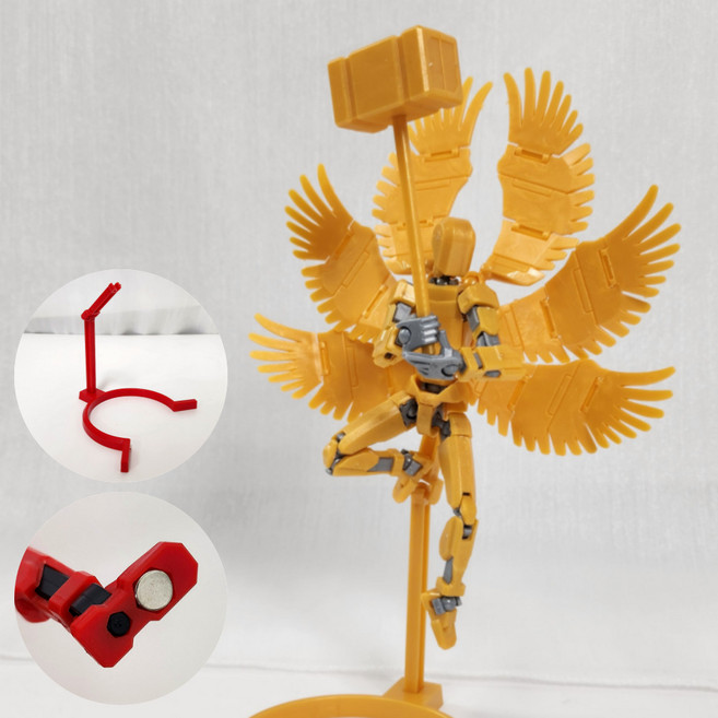 [착착붙는] 아느캐 DIY 3D 날개달린 관절피규어 액션피규어 조립블록, 골드그레이, 1개