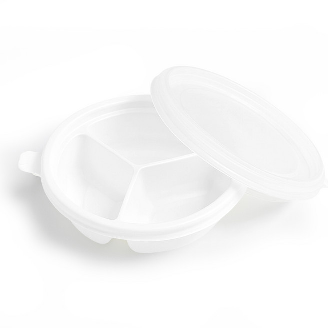 [포장용기] 국 밥 포장용기 50개 + 뚜껑50개 125파이 전자렌지가능/ 배달용기, 125파이 원형용기(3칸)+뚜껑, 50세트