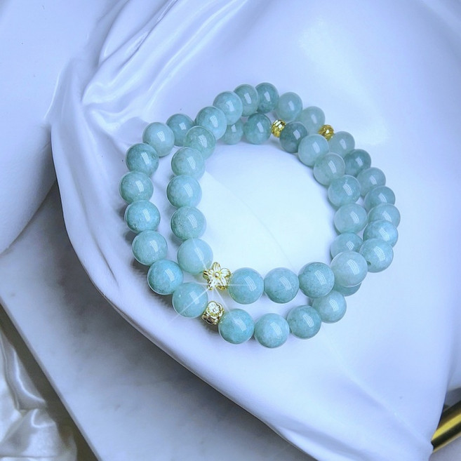 라리마주 수제작 고급스러운 천연 옥팔찌 프리미엄 버마옥 비취 풍요 매화꽃 14K 18K 리얼 재물운 번영 부귀 행운팔찌