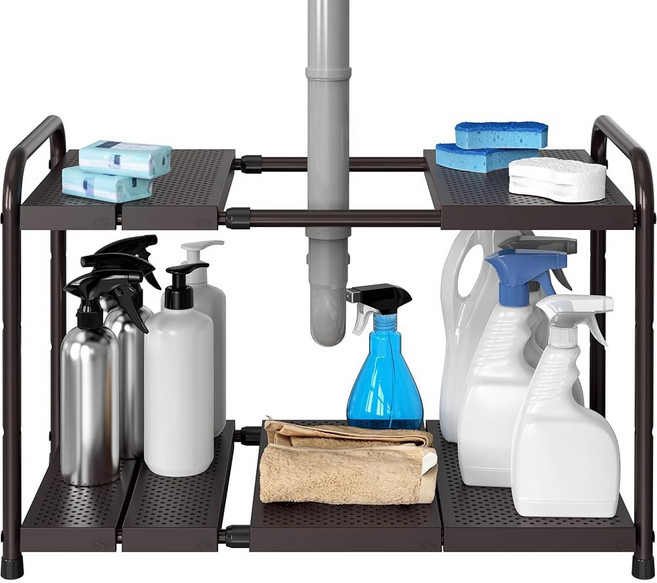 SIMPLE HOUSEWARE 2단 SINK UNDER 오거나이저 가능한 듀티 헤비 확장, Expandable Shelf, 화이트.