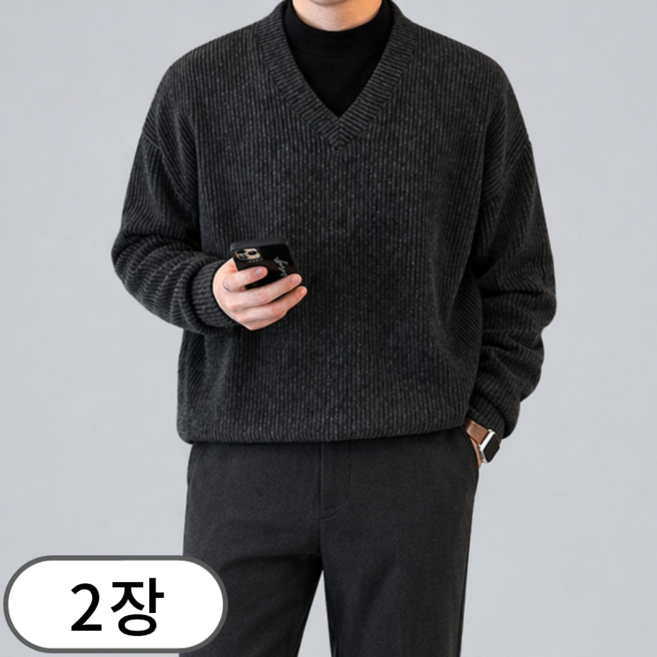 [1+1] 이브 남성용 봄 가을 오버핏 긴팔 브이넥 니트 (3088-2)