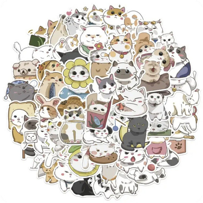 [StudioX] 60P 카와이 칠링 고양이 프리미엄 스티커 Premium Kawaii Chilling Cat Stickers, 1세트