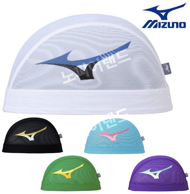미즈노 26SS 램버드마크 메쉬 수영캡 수영모 N2JWD001 실내 강습용 주니어겸용, 01화이트