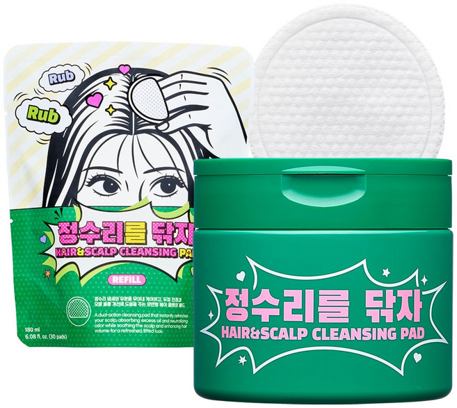 동국제약 마데카 정수리를 닦자 패드 180g 본품 30매+리필 30매 머리냄새제거 번들거림제거 헤어클렌징패드 헤어클렌징 뽀송한정수리 기름진머리 정수리냄새 산뜻한두피 두피냄새, 1세트