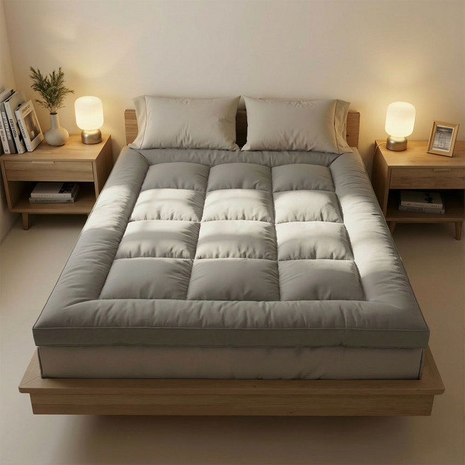 FASEN 통세탁 사계절 토퍼 10cm 두꺼운 침대 바닥 토퍼 매트리스 미끄럼방지 요매트, 그레이