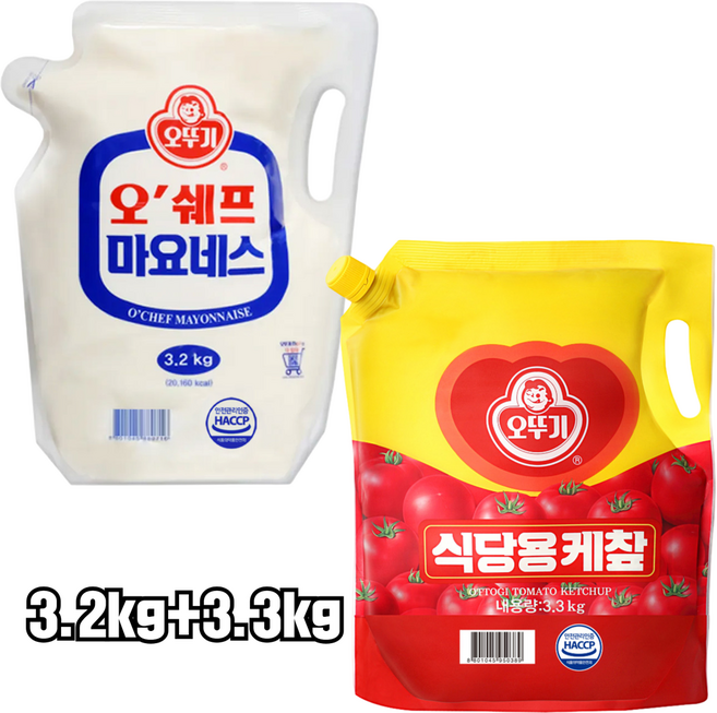 자연톡 오뚜기 오쉐프 마요네즈 3.2kg + 식당용 케찹 3.3kg 대용량 드레싱 업소용 세트, 1세트, 6.5kg