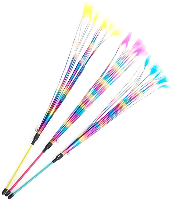 티티펫 고양이 무지개 깃털 낚시대 장난감 3p 세트, 랜덤발송, 1세트