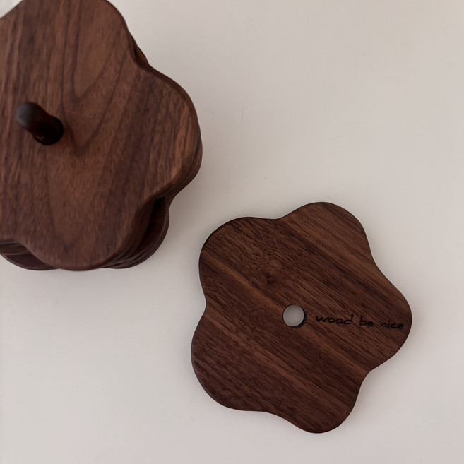 국내제작 우드 티코스터 세트 (홀더 포함) 핸드메이드 탄화목 컵받침, 4개, 애쉬 탄화목